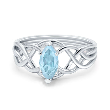 Art Deco Crisscross Wedding Ring Marquise Simulated Aquamarine CZ 925 Sterling Silver